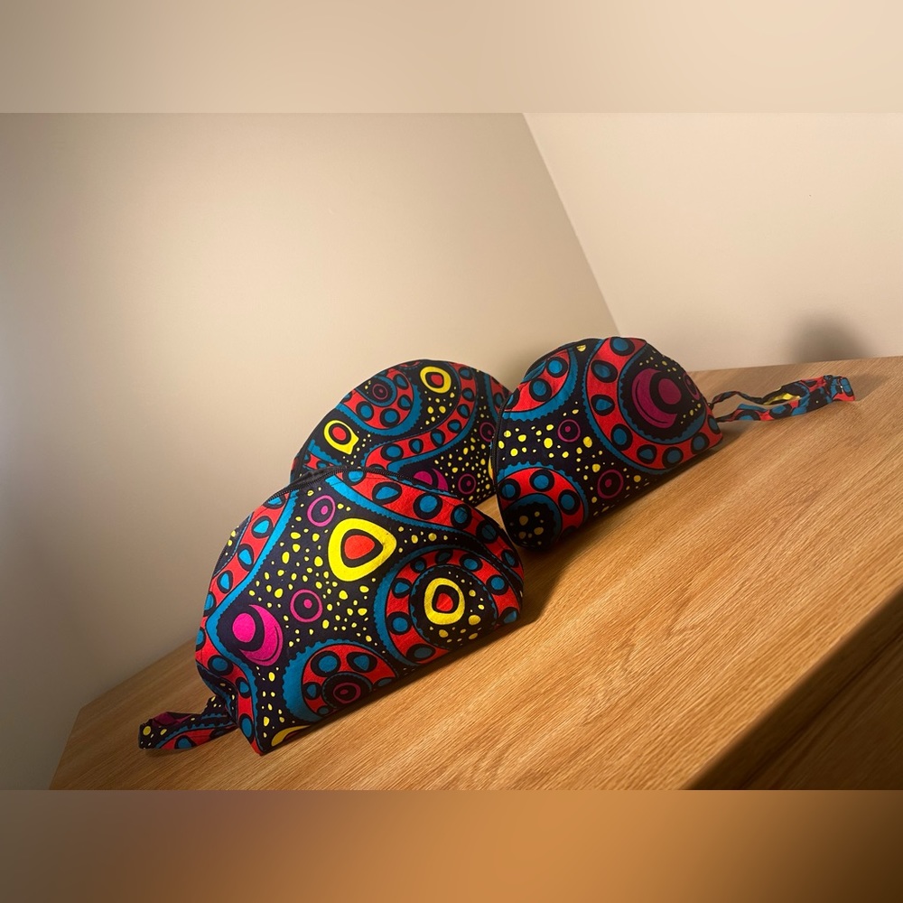 Three piece cosmeticbag set and a shoulder bag. Handmade with love